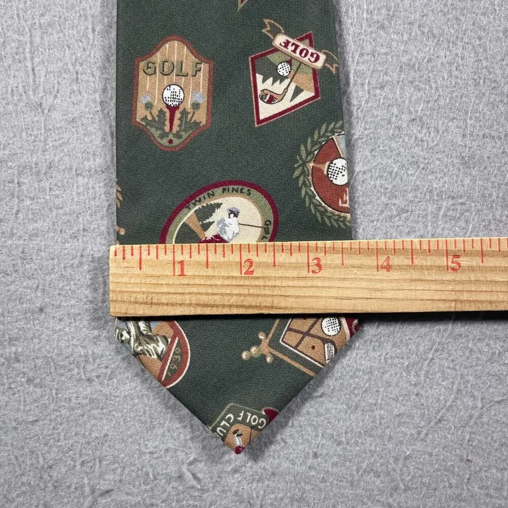 VTG Surrey Tie Men Green Golf Club Print Necktie‎ Medallion Cotton USA 58